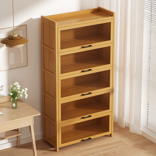 书架落地置物架子一体靠墙柜子儿童书柜带玻璃门储物柜桌上收纳柜