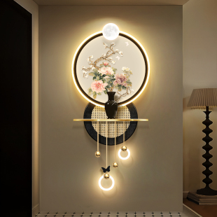 花开富贵玄关装 饰画中p古风入户正对门壁画复古走廊过道高级感挂