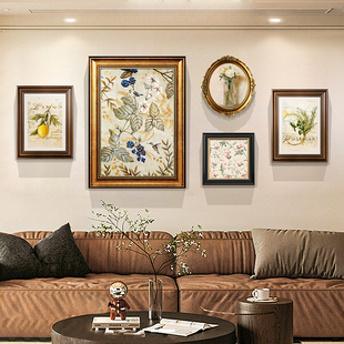 花鸟油画 饰画沙发背景墙壁画美式 法式 客厅挂e画复古田园风植物装
