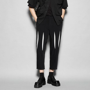 男装 男八分裤 夏季 黑白撞色拼接设计感休闲西裤 暗黑系港风个性 时尚