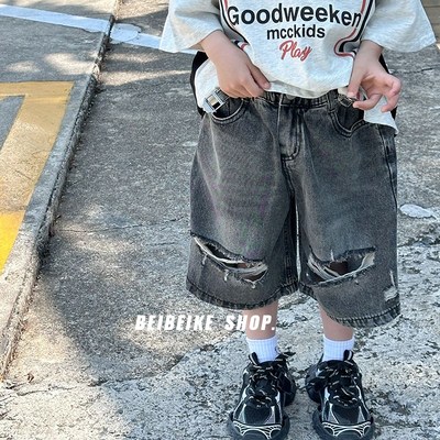 个性~男童破洞牛仔短裤夏季薄款儿童宽松五分裤宝宝男孩七分裤潮