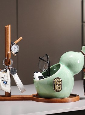 新中式入户进门口钥匙收纳玄关摆件元宝招财聚宝盆装饰品乔迁礼物