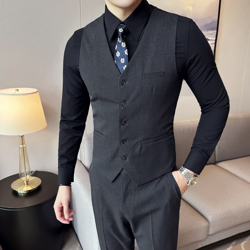 2024秋冬新款男士单排扣 休闲V领修身马甲新郎伴郎服商务工作服男