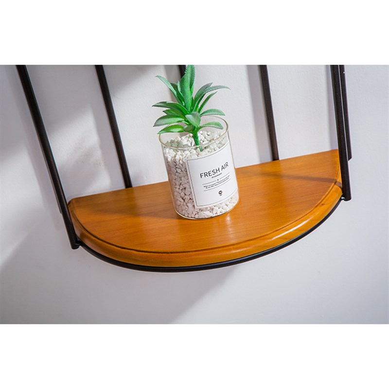 简约铁金色艺鸟笼置物架化妆品收纳实木搁板半圆壁挂墙上装饰复古