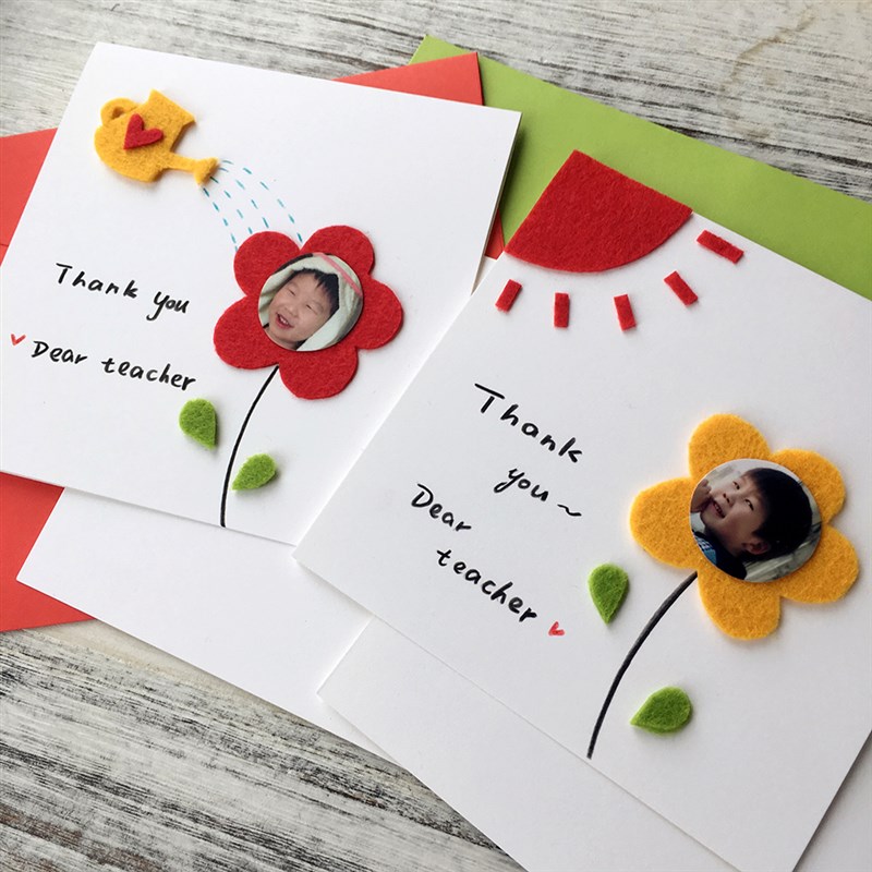 小花照片卡教师节手工贺卡s 老师贺卡 贺卡Diy贺卡定制JZ29