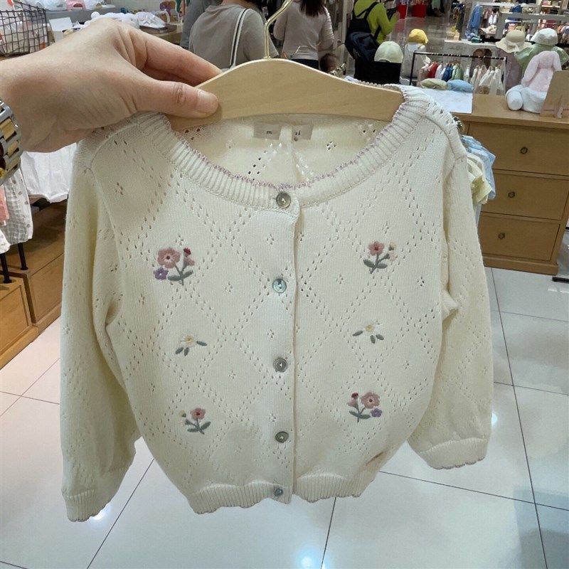 韩国童装 24春夏款女童宝洋气镂空刺绣提花百搭针织线衣 开衫外套,童装/婴儿装/亲子装,毛衣/针织衫,淘宝优惠券,粉丝福利购,淘宝优惠卷