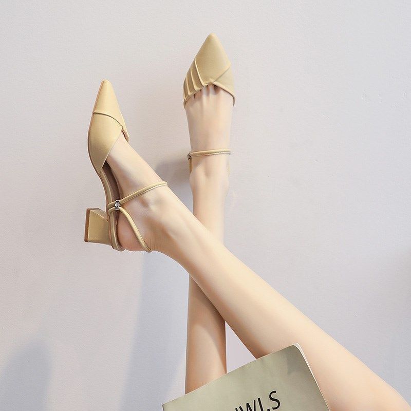 法式凉拖女外穿2025夏季新款时尚尖头高跟女鞋中粗跟包头半拖鞋女,女鞋,包头拖,淘宝优惠券,粉丝福利购,淘宝优惠卷