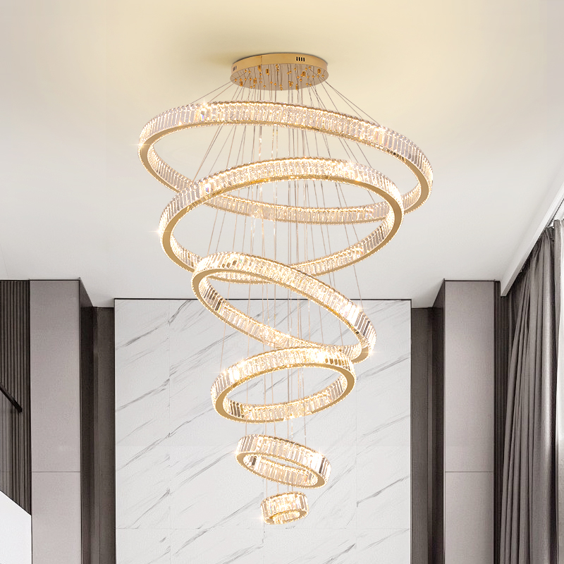 别墅挑空客厅吊灯轻奢大气楼中楼跃层挑高水晶灯复式楼中空大吊灯