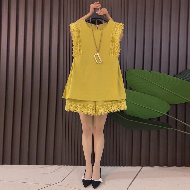 夏季新款拼接花边坎袖上衣短裤套装大尺码女装胖妹妹气质显瘦两件,女装/女士精品,大码套装,淘宝优惠券,粉丝福利购,淘宝优惠卷