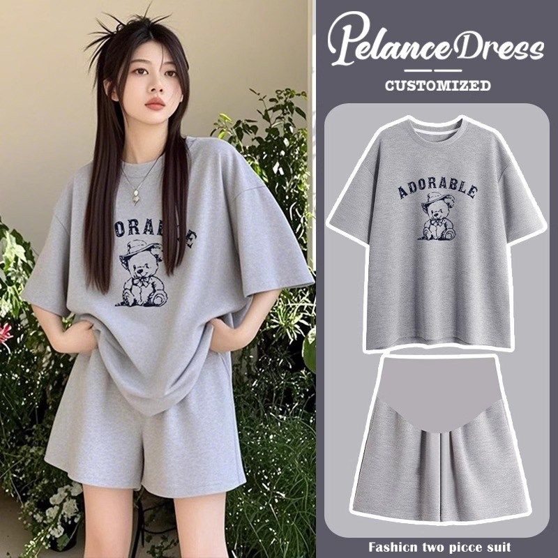 运动纯棉孕妇套装夏季2025新款韩版时尚休闲上衣短袖短裤两件套装,孕妇装/孕产妇用品/营养,套装,淘宝优惠券,粉丝福利购,淘宝优惠卷