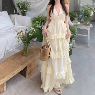 高级感海边度假风显瘦吊带长裙蛋糕裙 法式 连衣裙夏季 女装 2025新款