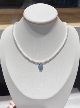 柏拉斐丽925银珍珠海蓝宝蜜蜡锁骨链精美高级感仙女气质项链礼物