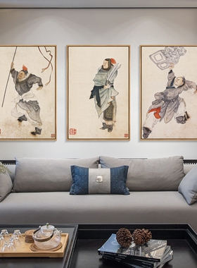 水浒人物画水墨画新中式客厅沙发背景壁画书房装饰画林冲武松挂画