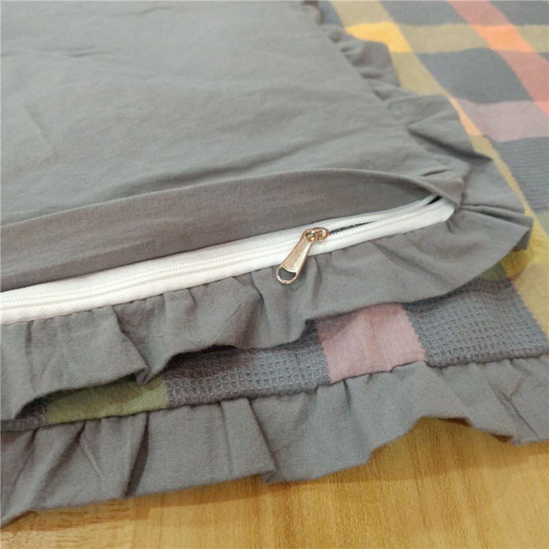 水洗纯棉韩式花边枕头套学生格子40*60小清新成人48*74一对装