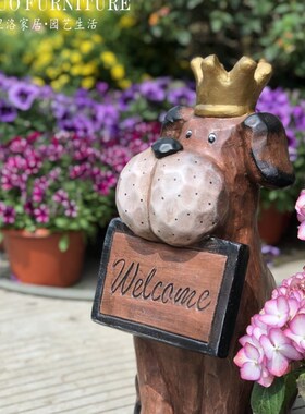 花园装饰复古可爱欢迎牌狗动物摆件幼儿园草坪户外景观造景雕塑