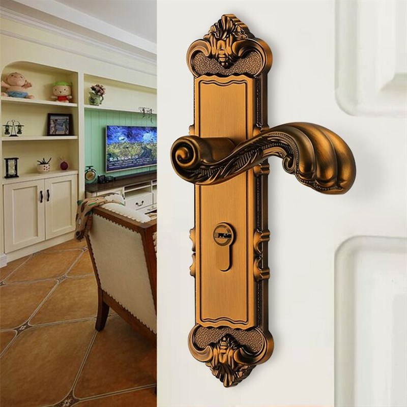 欧式静音通用型锌合金黄古铜门锁 卧室带钥匙实木门执手锁具