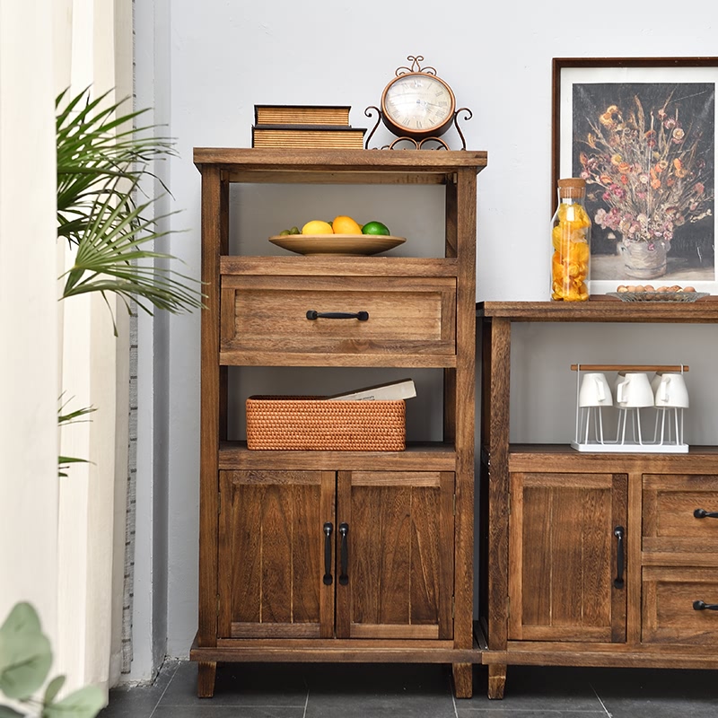 美式餐边柜实木茶水柜复古做旧客厅收纳柜子储物柜家用厨房置物柜