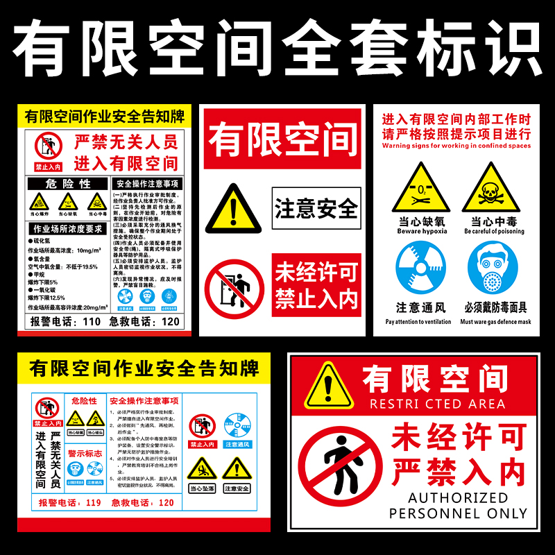 有限空间作业安全告知牌有限空间警示标识牌密闭空间标志受限空间