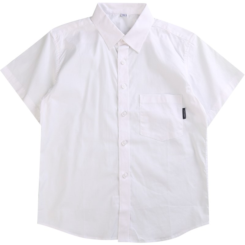 儿童衬衫夏装短袖男童中小学生校服纯棉纯白色上衣小孩演出服衬衣