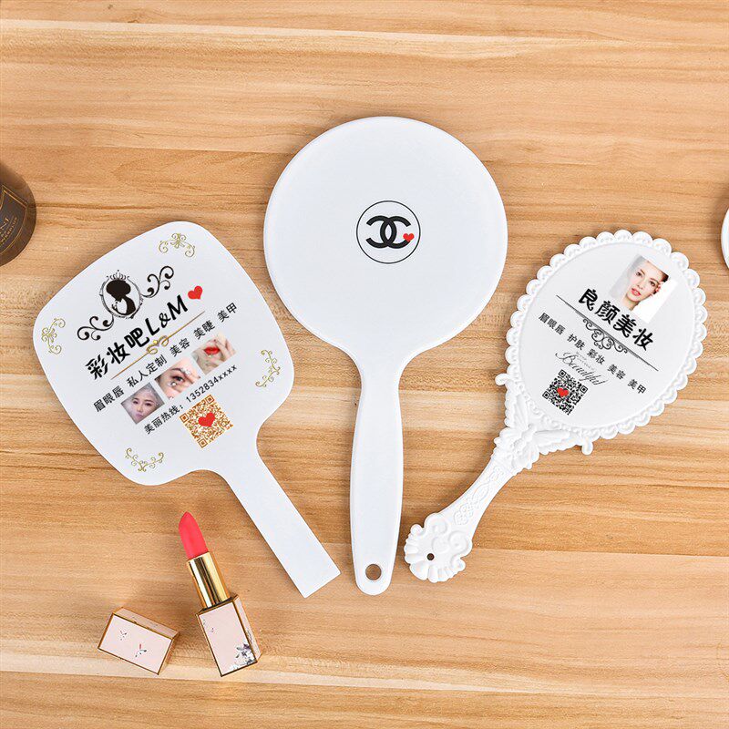 手持化妆镜3ce手拿纹绣定制logo 广告圆形美容院 手柄小镜子 刻字