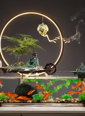 鱼缸方形客厅小型玄关茶桌面超白玻璃陶瓷循环增氧过滤创意家流水