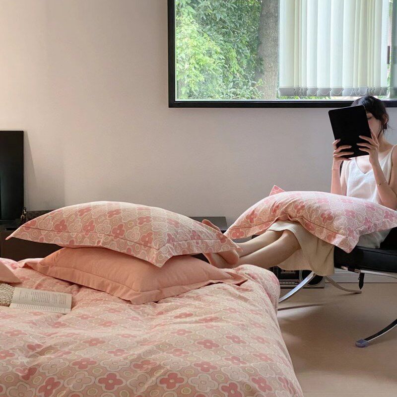 北欧简约纯棉加厚磨毛清新全棉床品床上用品可裸睡小清新双人四件