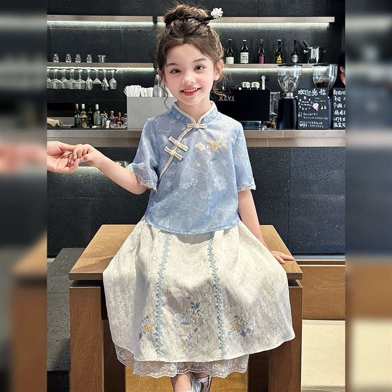汉服女童2025新款夏季儿童国风旗袍中式套装女孩日常可穿古风裙子图片