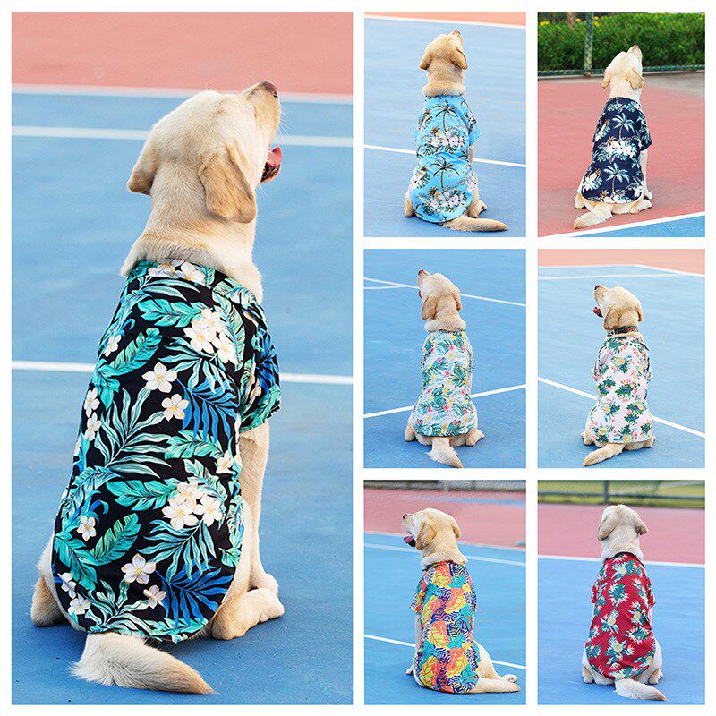 狗狗夏季薄款大型犬拉布拉多金毛阿拉加斯宠物沙滩夏威夷背心衬衫