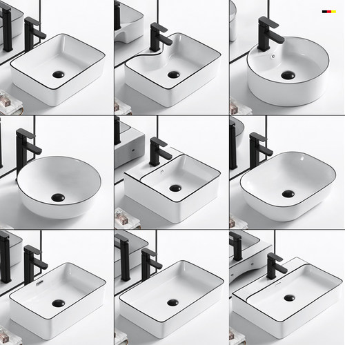 台上盆单盆北欧台上洗手盆黑边家用超薄卫生间台盆洗脸盆阳台龙头