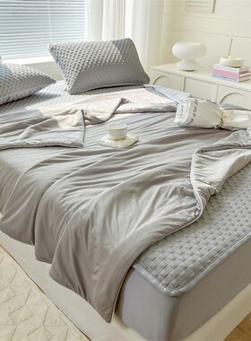 A类冰丝四件套夏季凉感空调被床笠款凉席夏凉被全包围床笠罩灰色