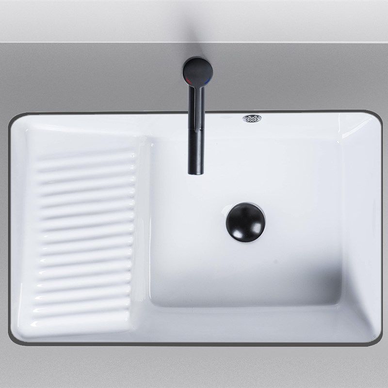 新款有龙头孔陶瓷洗衣盆带搓衣板阳台家用水槽一体台下肥皂篮单池