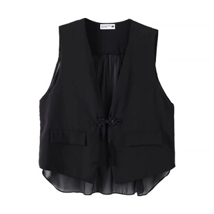 春夏季 外套上衣坎肩 高档雪纺拼接风衣马甲外套宽松遮肉配t恤无袖