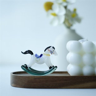 淄博琉璃手作摇摇马桌面摆件马上有钱寓意祝福书桌装饰品手办礼物