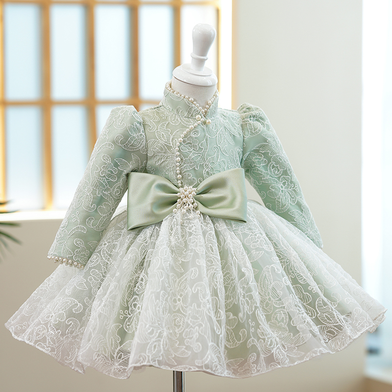 儿童礼服公主裙主持人走秀钢琴演奏演出服女童生日周岁晚礼服长袖