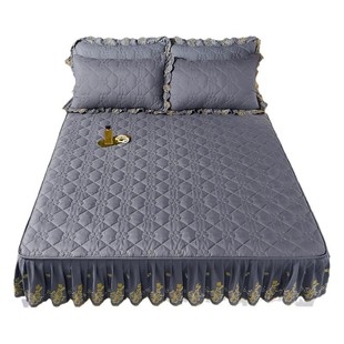 高端简约风夹棉床笠三件套加厚带裙边单件床罩全包防滑床垫保护套