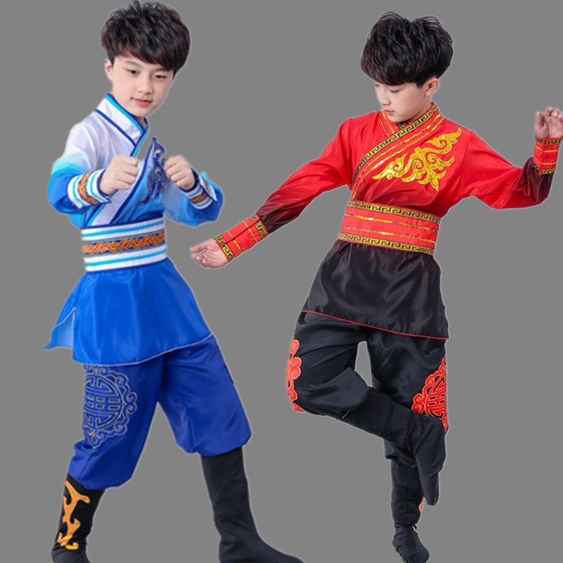 儿童武术表演演出男学生中国风红色扇子舞打鼓服舞龙狮服喜庆新款