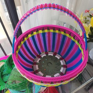 纯手工编织蓝子花篮手提藤篮买菜篮塑料大号藤条购物收纳鸡蛋吊