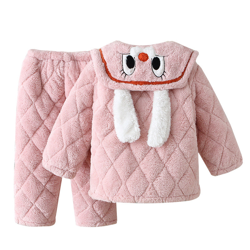 女童珊瑚绒睡衣冬季加厚款可爱超萌套装女孩女宝宝法兰绒家居服冬