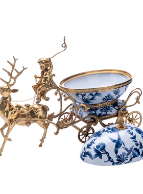 欧式客厅纯铜马鹿拉车奢华摆设 美式家居壁炉玄关酒柜装饰品摆件