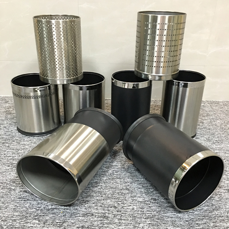 不锈钢椭圆双层直投垃圾桶客厅厨房卫生间家用咖啡厅酒店餐饮商用