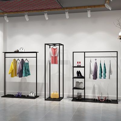 服装店展示架落地式双层中岛挂衣服架子女装店陈列高柜鞋货架组合