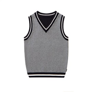 伊顿校服儿童大红色藏青白条针织背心男童春秋纯棉背心马甲园服