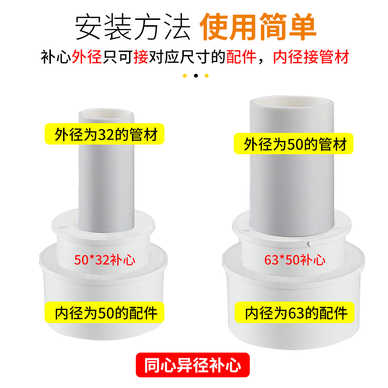 pvc补芯排水管变径异径转接头配件补心管接大小75变径圈32 50 110