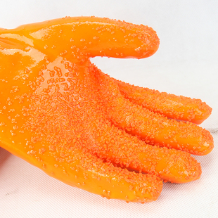 称星919冬季 保暖止滑防水杀鱼全浸塑耐油耐酸碱耐磨颗粒橡胶手套