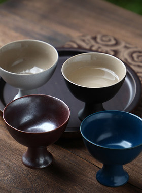黑陶酒杯仿古高脚杯烈清酒杯陶瓷酒具日式小酒盅供奉杯二两白酒杯