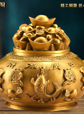 铜五路财神聚宝盆摆件开盖存钱罐家居聚财旺财装饰品店铺开业礼品