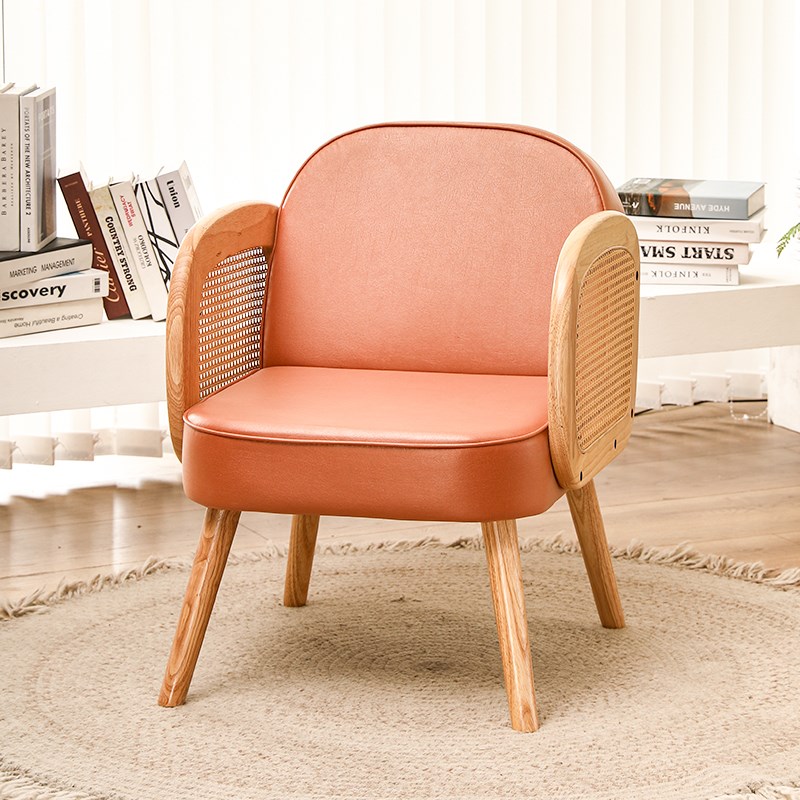 实木藤编原木风单人沙发椅休闲北欧阳台看书女装服装店休息区单椅