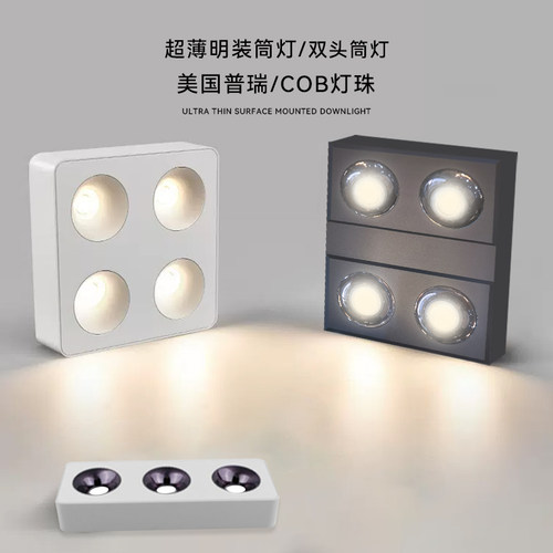 双头超薄射灯吸顶式三头斗胆灯明装筒灯防眩极简设计师无主灯照明