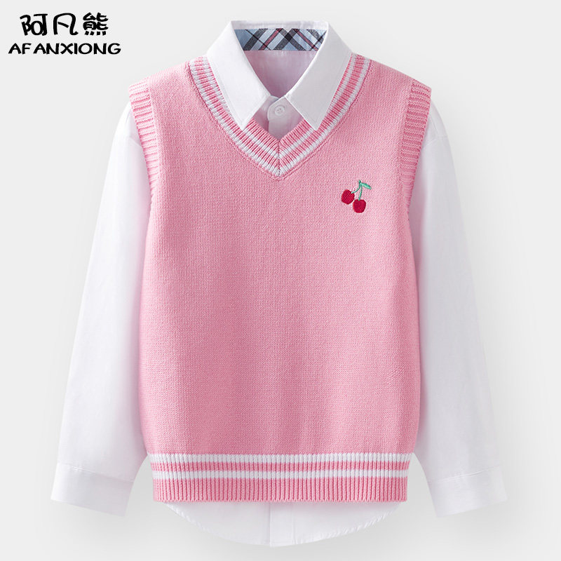 儿童马甲春秋针织女童2021新款洋气秋款毛衣背心秋冬小孩加绒马夹