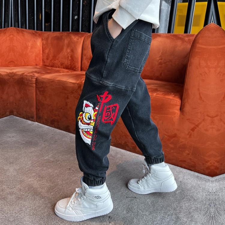 男童裤子秋冬款2022新款冬装儿童牛仔加绒加厚大童冬季一体绒长裤